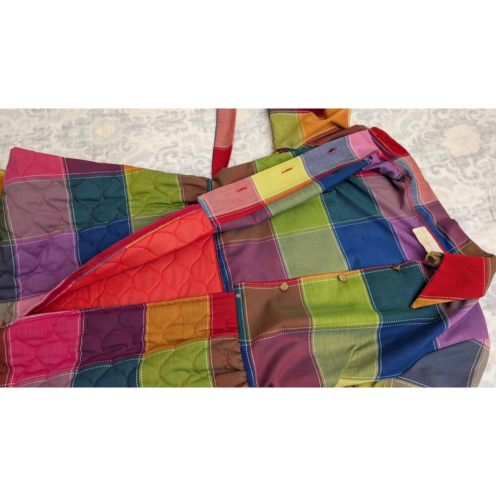 Penneys Loungewear 1970s Rainbow Patchwork Plaid Quilted House Dress Size Medium - Picture 6 of 12